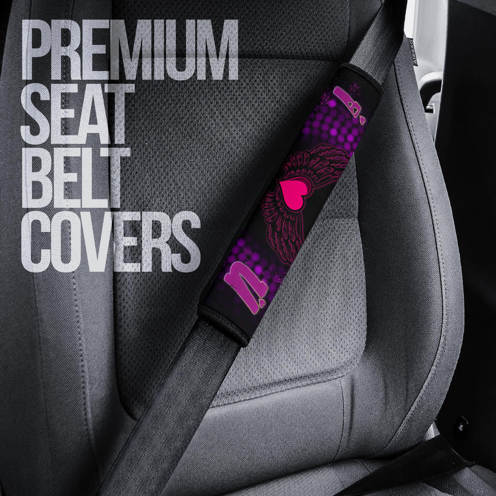 Valentine Seat Belt Covers - I Love You Purple Skull Heart With Wings Belt Covers