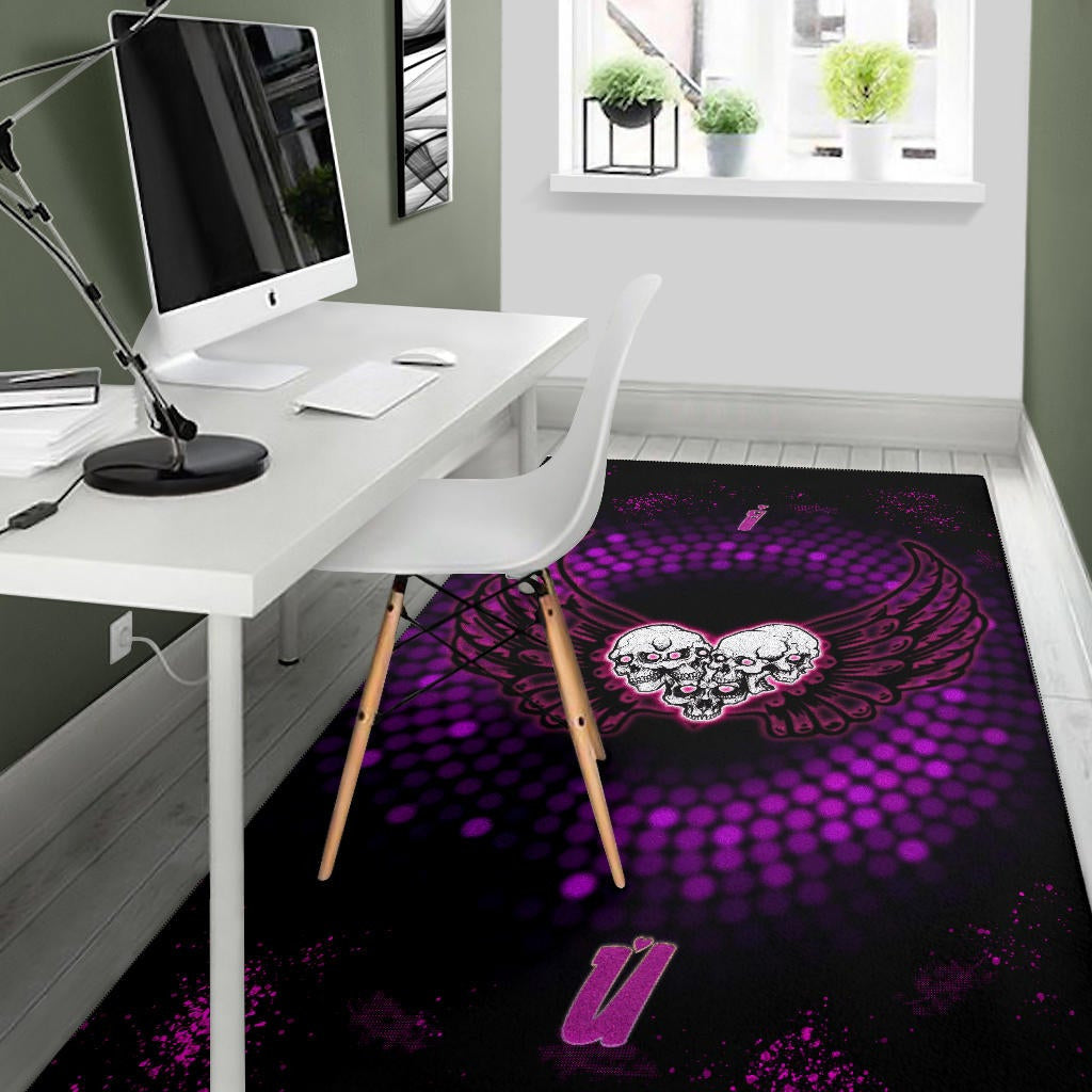 Valentine Area Rug - I Love You Purple Skull Heart With Wings Rugs Home Decor