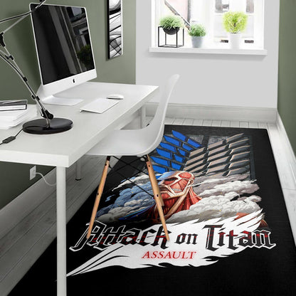 Attack On Titan Anime Area Rug - Colossal Titan Face Metal Wings Of Free Symbol Rugs Home Decor