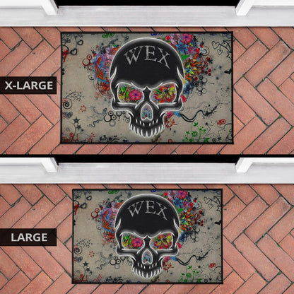 Skull Door Mat - Neon Skull Love Colorful Graffiti Tattoo Door Mat
