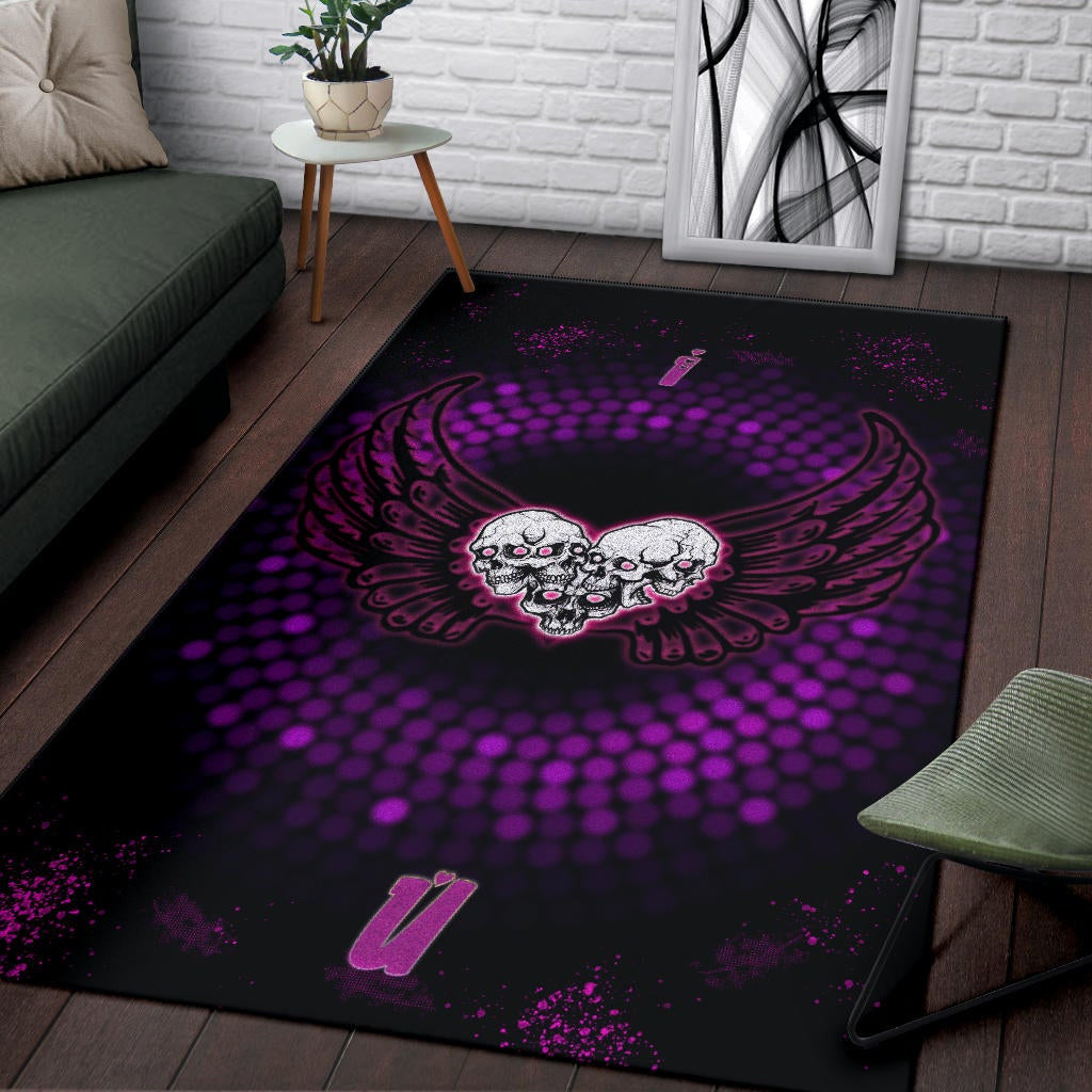 Valentine Area Rug - I Love You Purple Skull Heart With Wings Rugs Home Decor