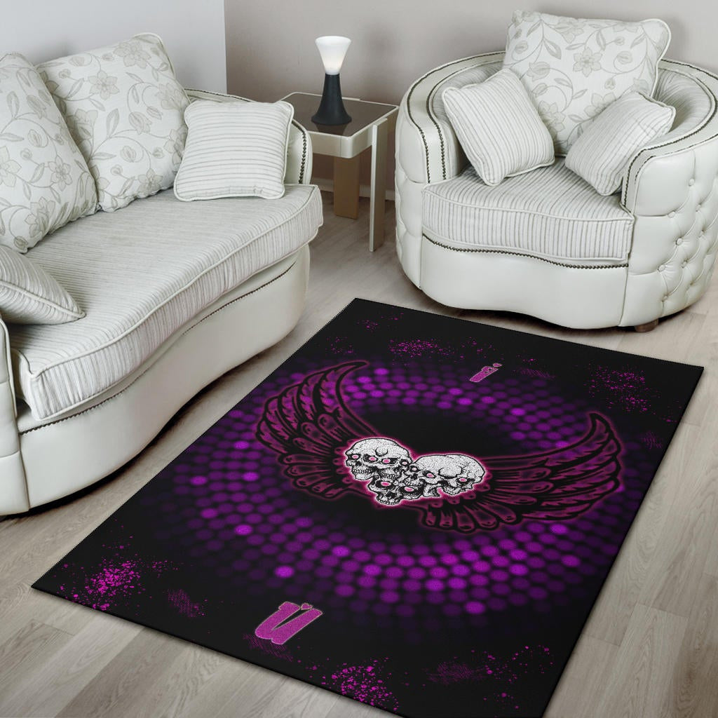 Valentine Area Rug - I Love You Purple Skull Heart With Wings Rugs Home Decor