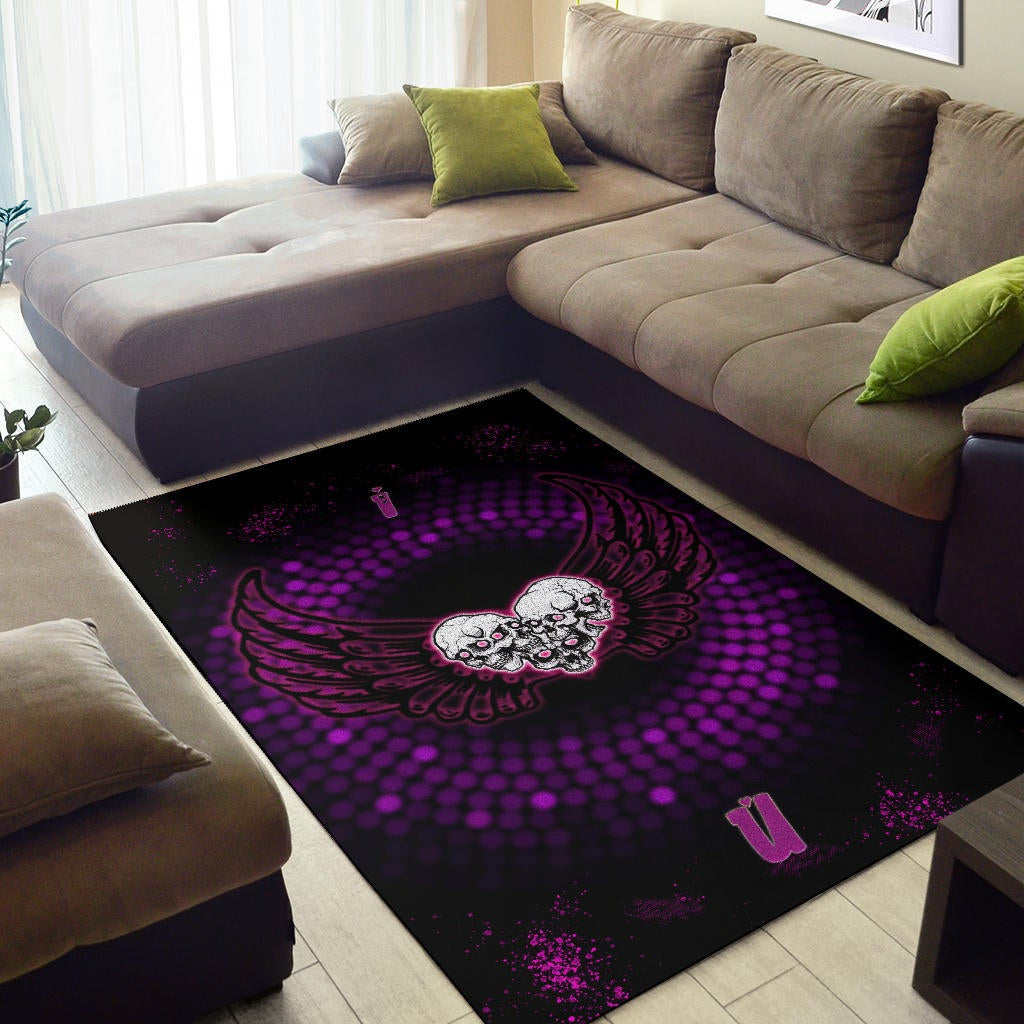Valentine Area Rug - I Love You Purple Skull Heart With Wings Rugs Home Decor
