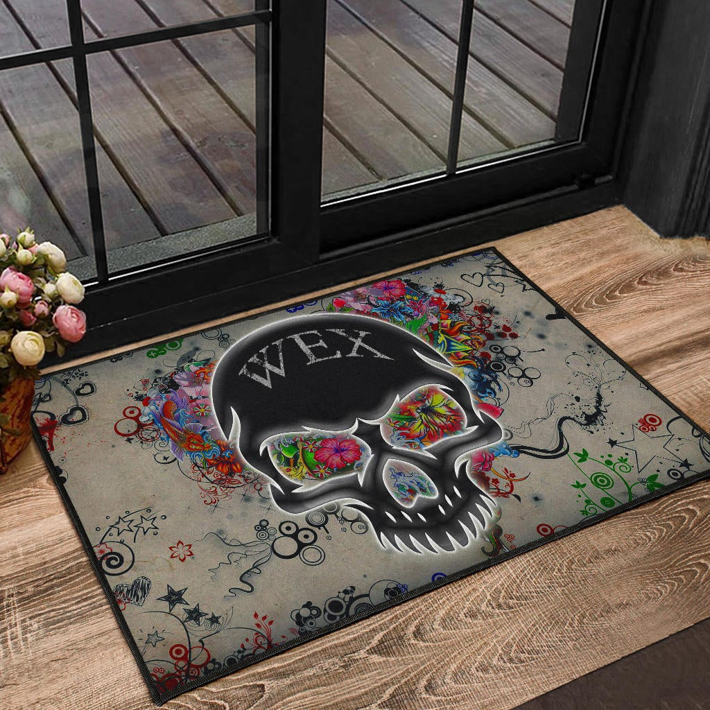 Skull Door Mat - Neon Skull Love Colorful Graffiti Tattoo Door Mat