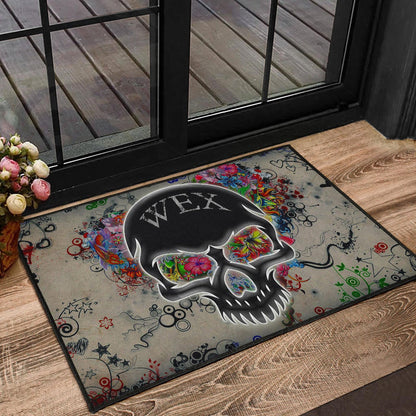 Skull Door Mat - Neon Skull Love Colorful Graffiti Tattoo Door Mat