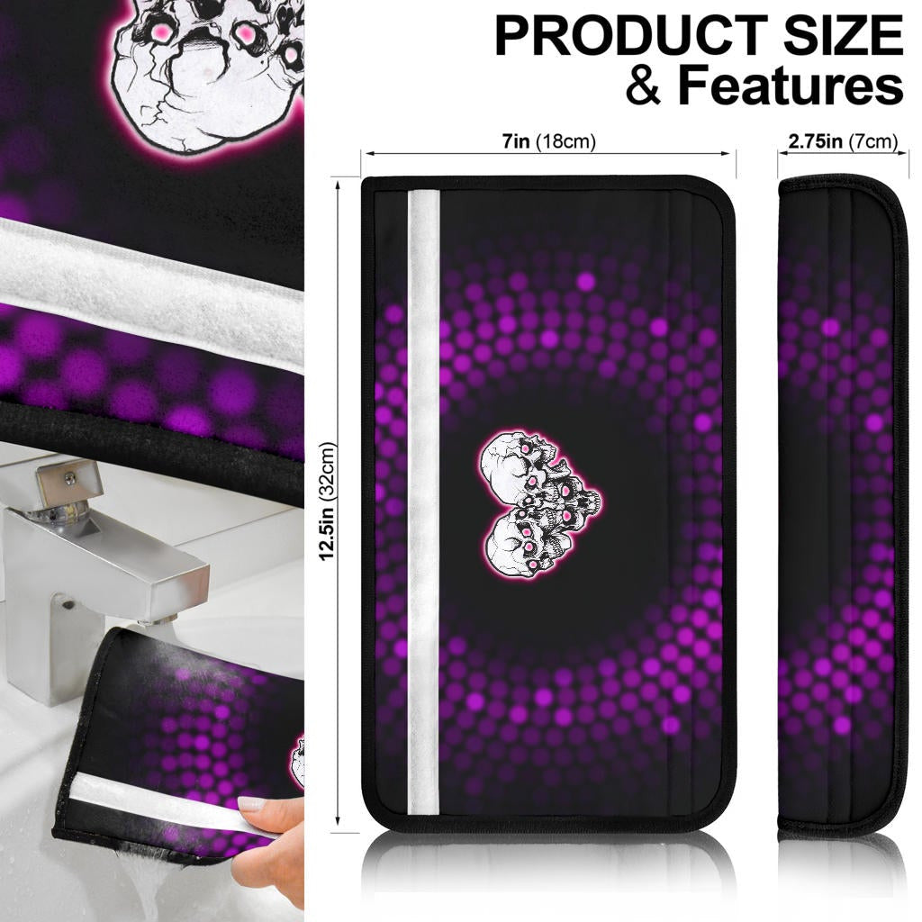 Valentine Seat Belt Covers - I Love You Purple Skull Heart With Wings Belt Covers