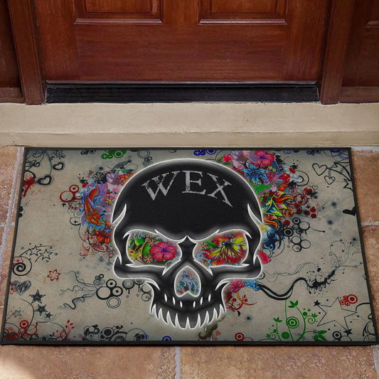 Skull Door Mat - Neon Skull Love Colorful Graffiti Tattoo Door Mat