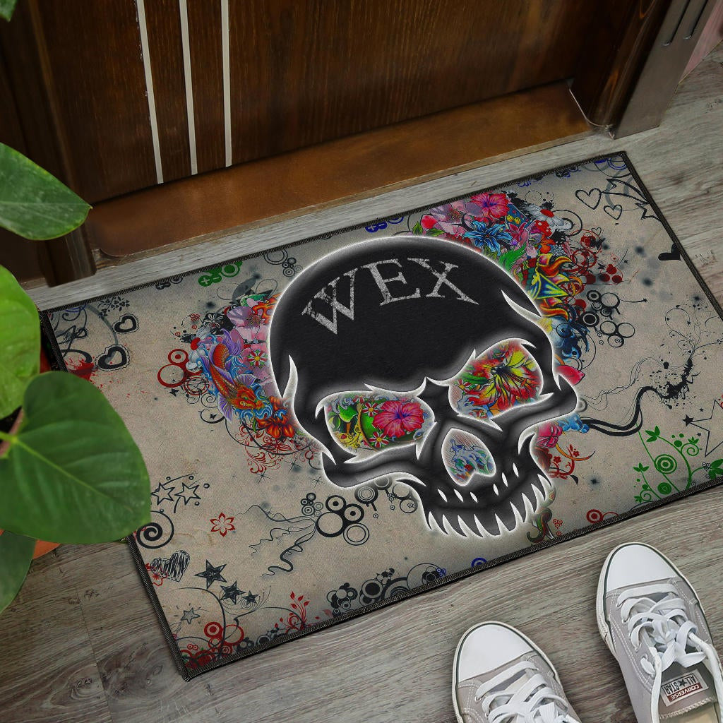 Skull Door Mat - Neon Skull Love Colorful Graffiti Tattoo Door Mat