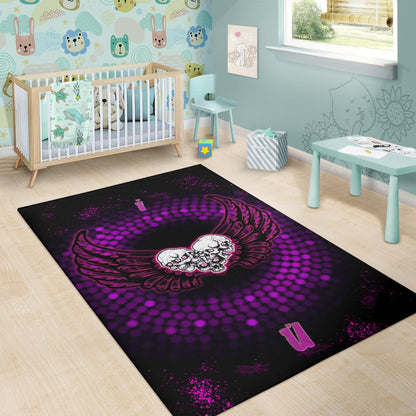 Valentine Area Rug - I Love You Purple Skull Heart With Wings Rugs Home Decor
