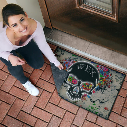Skull Door Mat - Neon Skull Love Colorful Graffiti Tattoo Door Mat