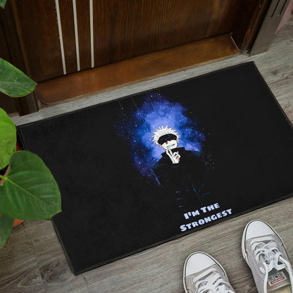 Jujutsu Kaisen Anime Door Mat Satoru Gojo Smiling Hand Sign I'm The Strongest Door Mat Home Decor