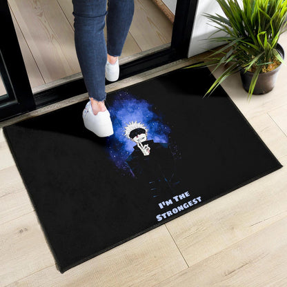 Jujutsu Kaisen Anime Door Mat Satoru Gojo Smiling Hand Sign I'm The Strongest Door Mat Home Decor