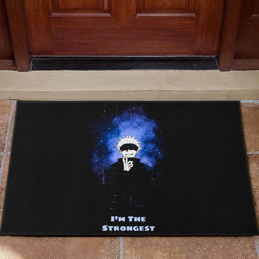 Jujutsu Kaisen Anime Door Mat Satoru Gojo Smiling Hand Sign I'm The Strongest Door Mat Home Decor