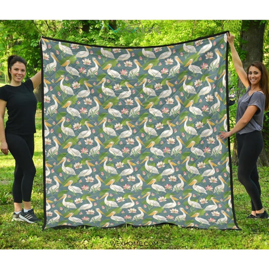 Pelican Pattern Print Design 04 Premium Quilt