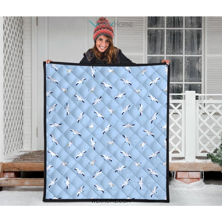 Seagull Pattern Print Design 02 Premium Quilt