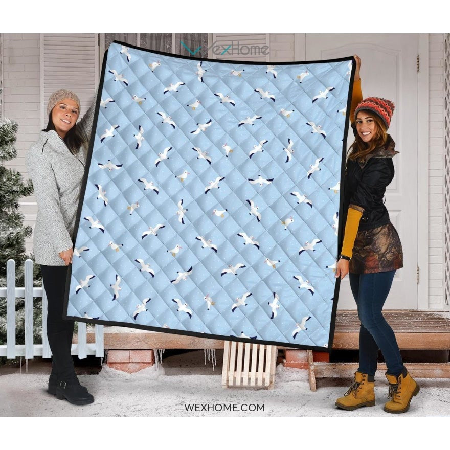 Seagull Pattern Print Design 02 Premium Quilt