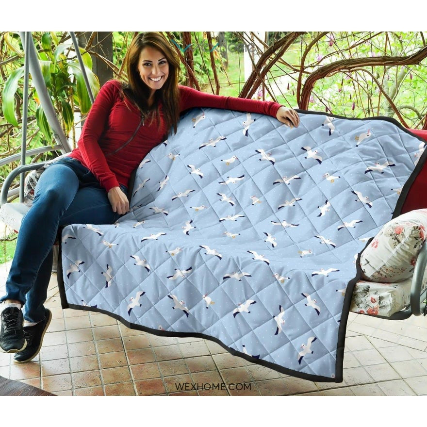Seagull Pattern Print Design 02 Premium Quilt
