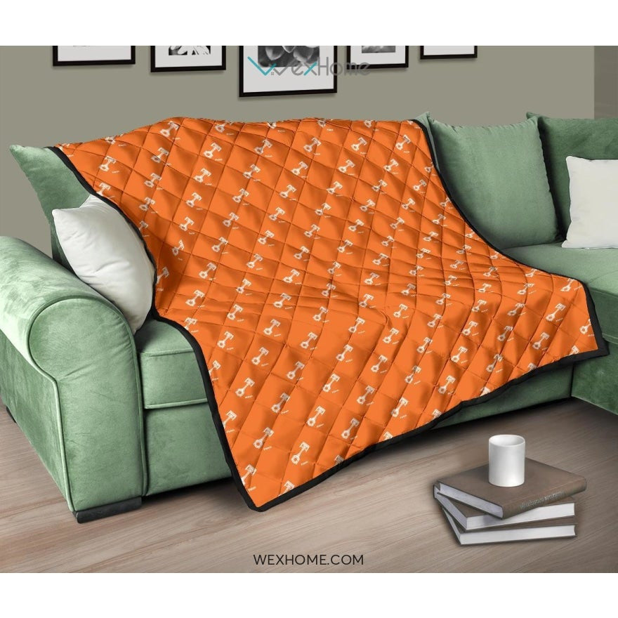 Engine Piston Orange Background Pattern Print Design 05 Premium Quilt