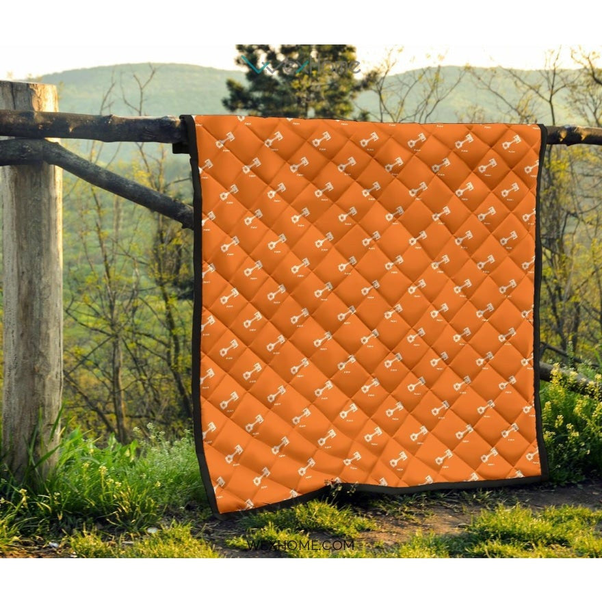 Engine Piston Orange Background Pattern Print Design 05 Premium Quilt