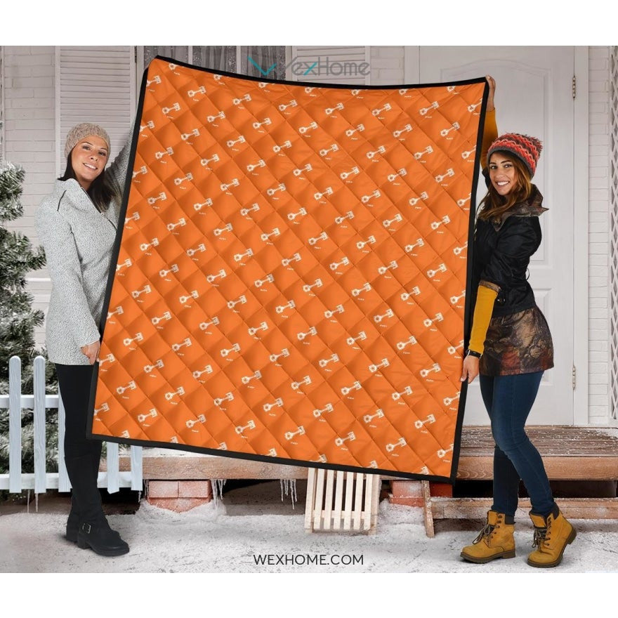 Engine Piston Orange Background Pattern Print Design 05 Premium Quilt