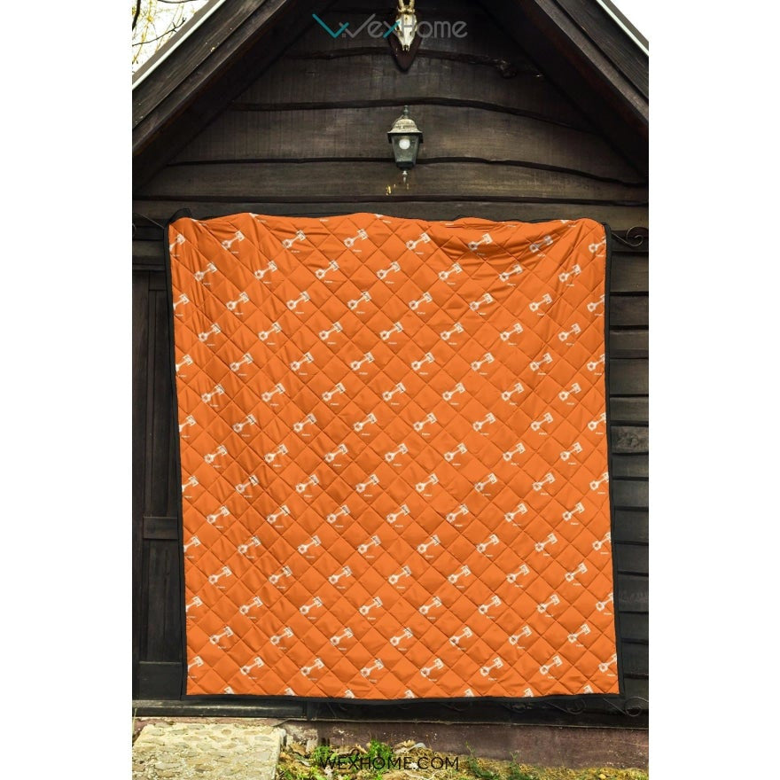 Engine Piston Orange Background Pattern Print Design 05 Premium Quilt