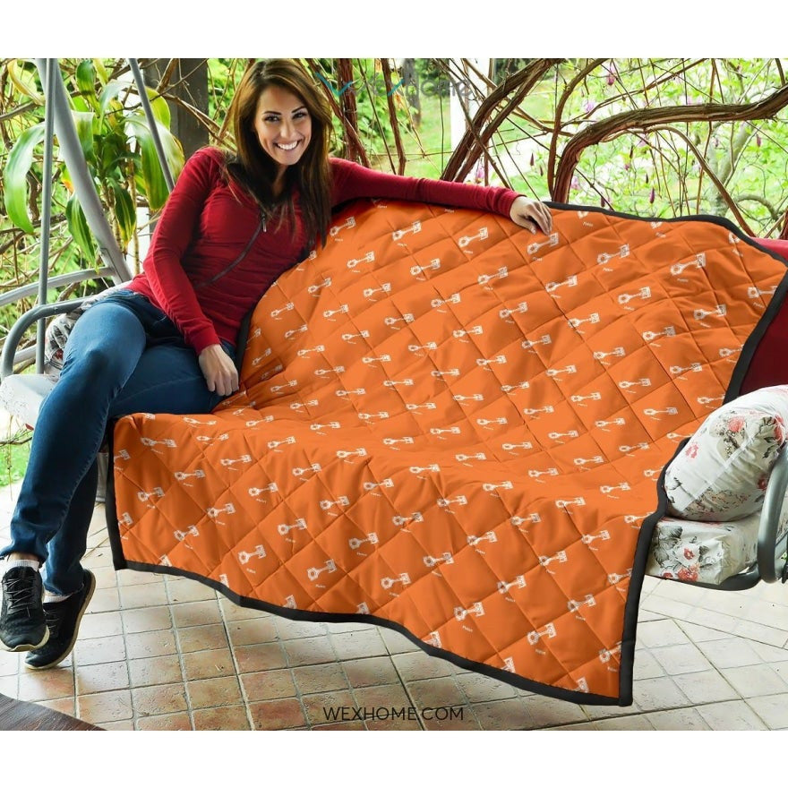 Engine Piston Orange Background Pattern Print Design 05 Premium Quilt