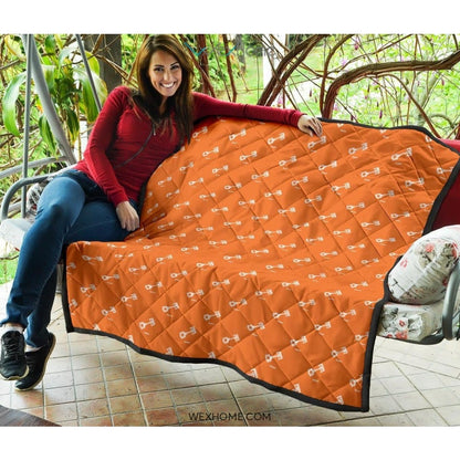 Engine Piston Orange Background Pattern Print Design 05 Premium Quilt
