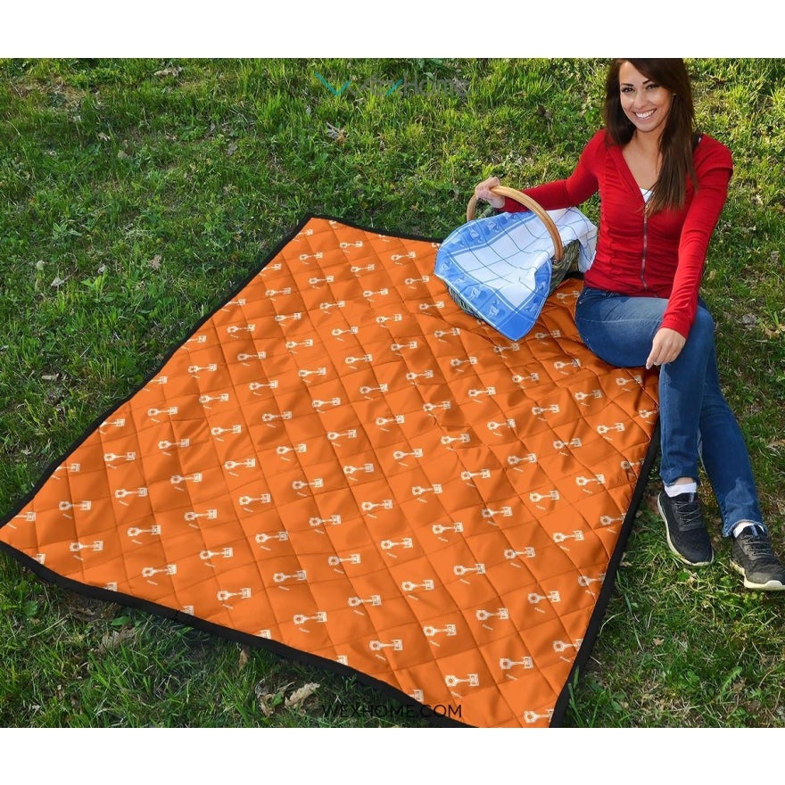 Engine Piston Orange Background Pattern Print Design 05 Premium Quilt