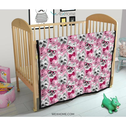 Yorkshire Terrier Pattern Print Design 03 Premium Quilt