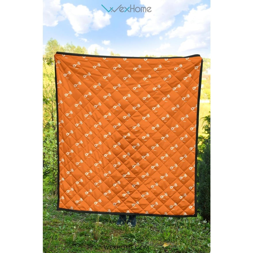 Engine Piston Orange Background Pattern Print Design 05 Premium Quilt