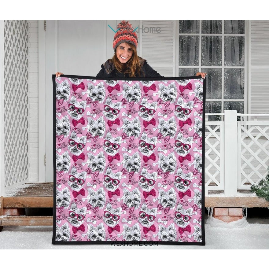 Yorkshire Terrier Pattern Print Design 03 Premium Quilt