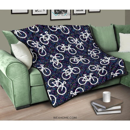 Bicycle Pattern Print Design 03 Premium Quilt