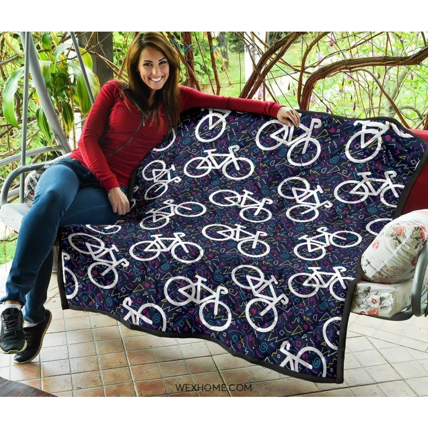 Bicycle Pattern Print Design 03 Premium Quilt