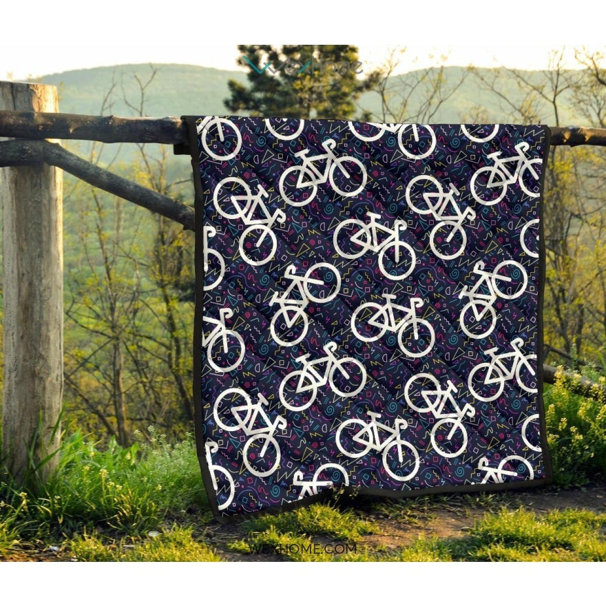 Bicycle Pattern Print Design 03 Premium Quilt