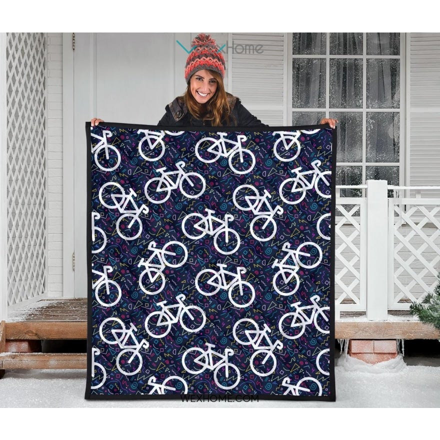 Bicycle Pattern Print Design 03 Premium Quilt