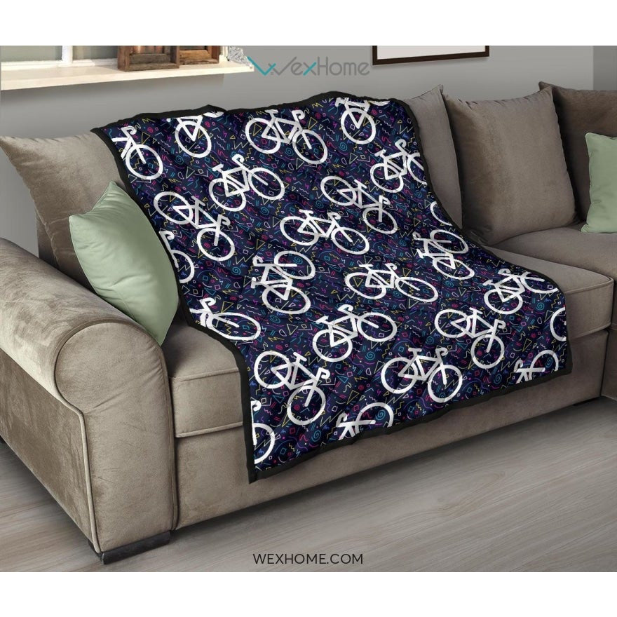 Bicycle Pattern Print Design 03 Premium Quilt