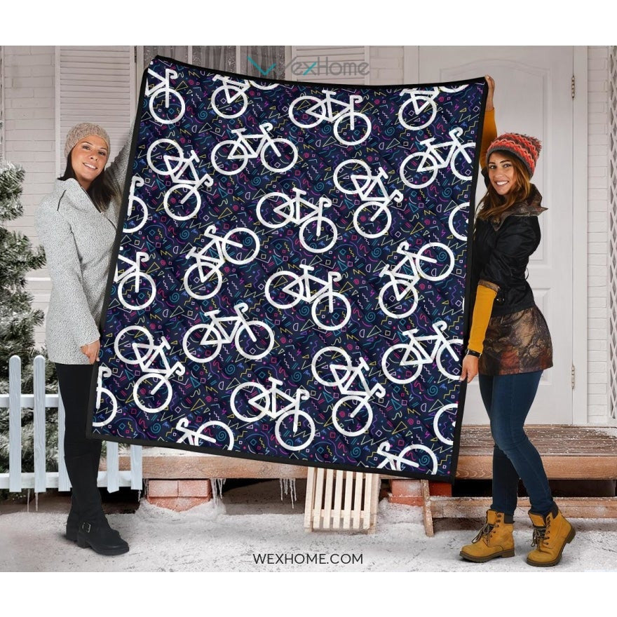 Bicycle Pattern Print Design 03 Premium Quilt