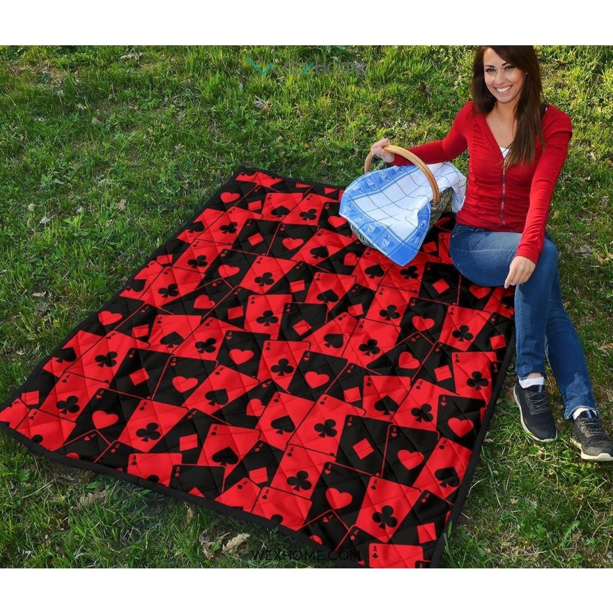 Casino Cards Suits Pattern Print Design 02 Premium Quilt