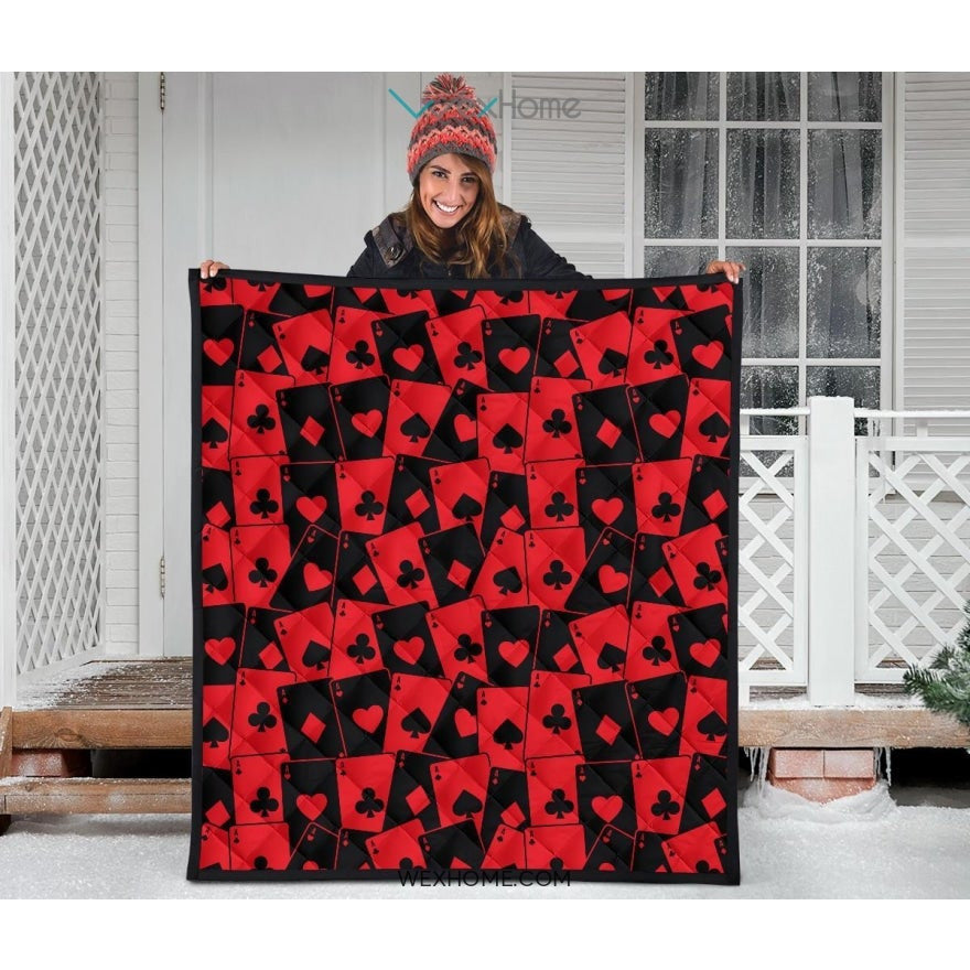 Casino Cards Suits Pattern Print Design 02 Premium Quilt