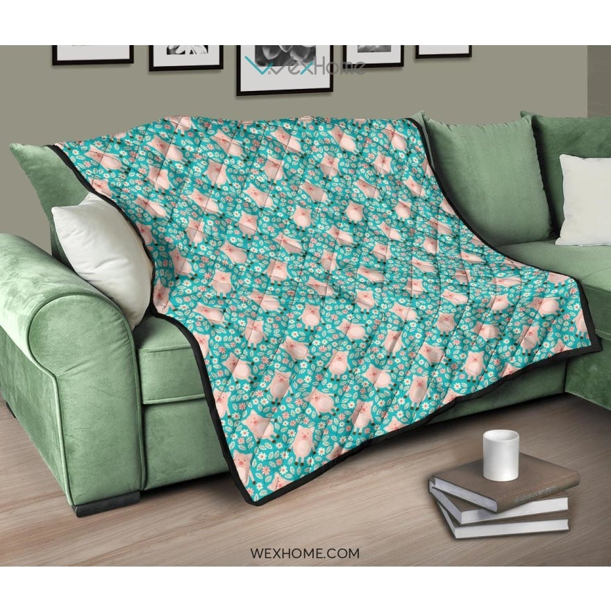 Pig Pattern Print Design 01 Premium Quilt