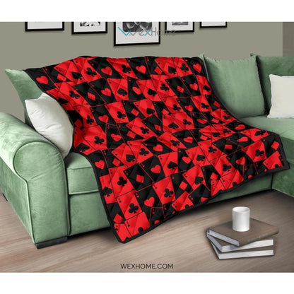 Casino Cards Suits Pattern Print Design 02 Premium Quilt