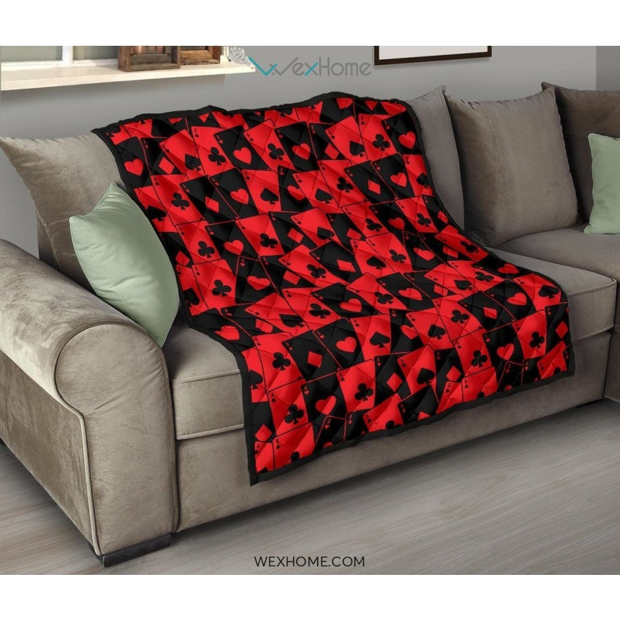 Casino Cards Suits Pattern Print Design 02 Premium Quilt
