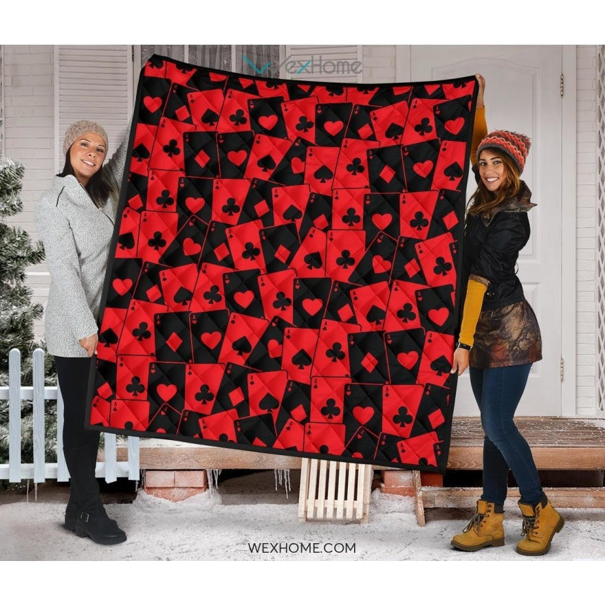 Casino Cards Suits Pattern Print Design 02 Premium Quilt