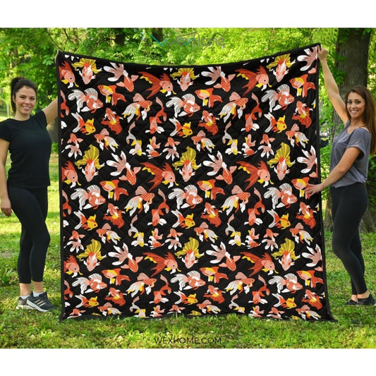 Goldfish Pattern Print Design 03 Premium Quilt