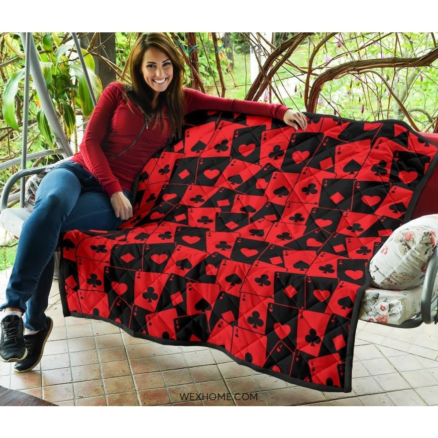 Casino Cards Suits Pattern Print Design 02 Premium Quilt