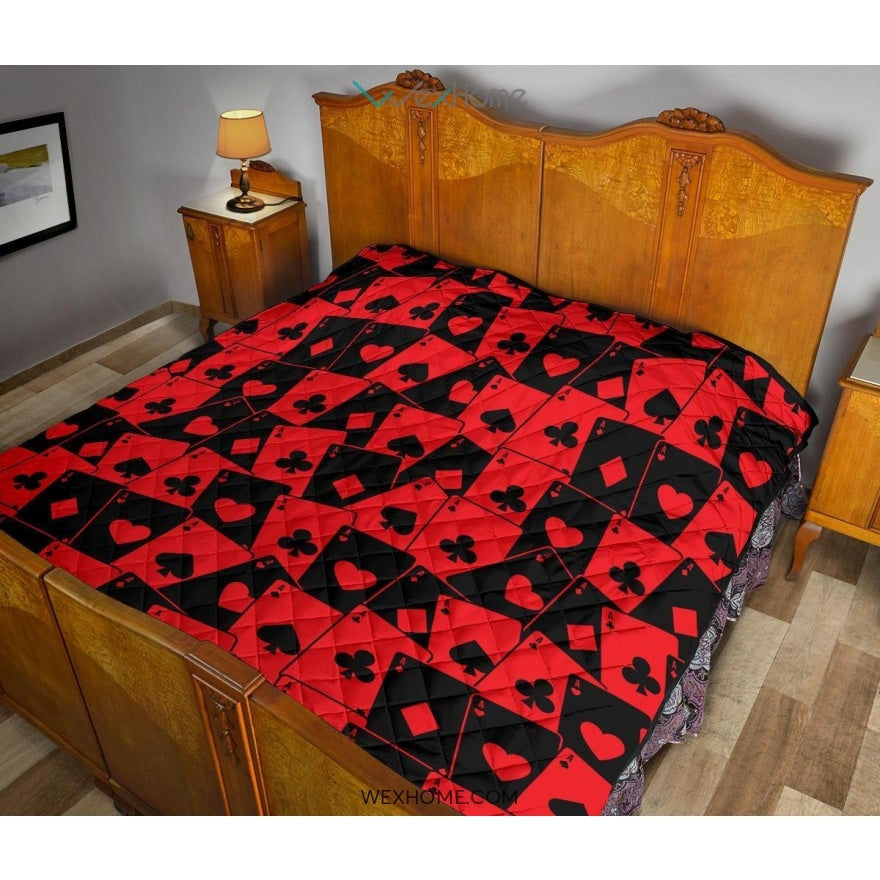 Casino Cards Suits Pattern Print Design 02 Premium Quilt
