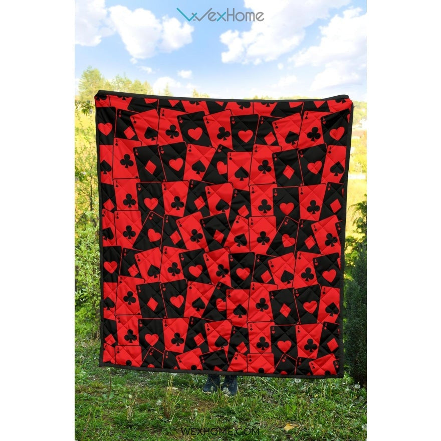Casino Cards Suits Pattern Print Design 02 Premium Quilt