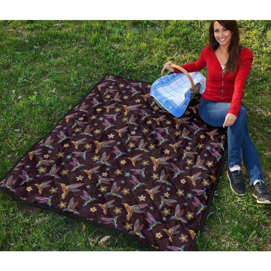 Hummingbird Pattern Print Design 04 Premium Quilt