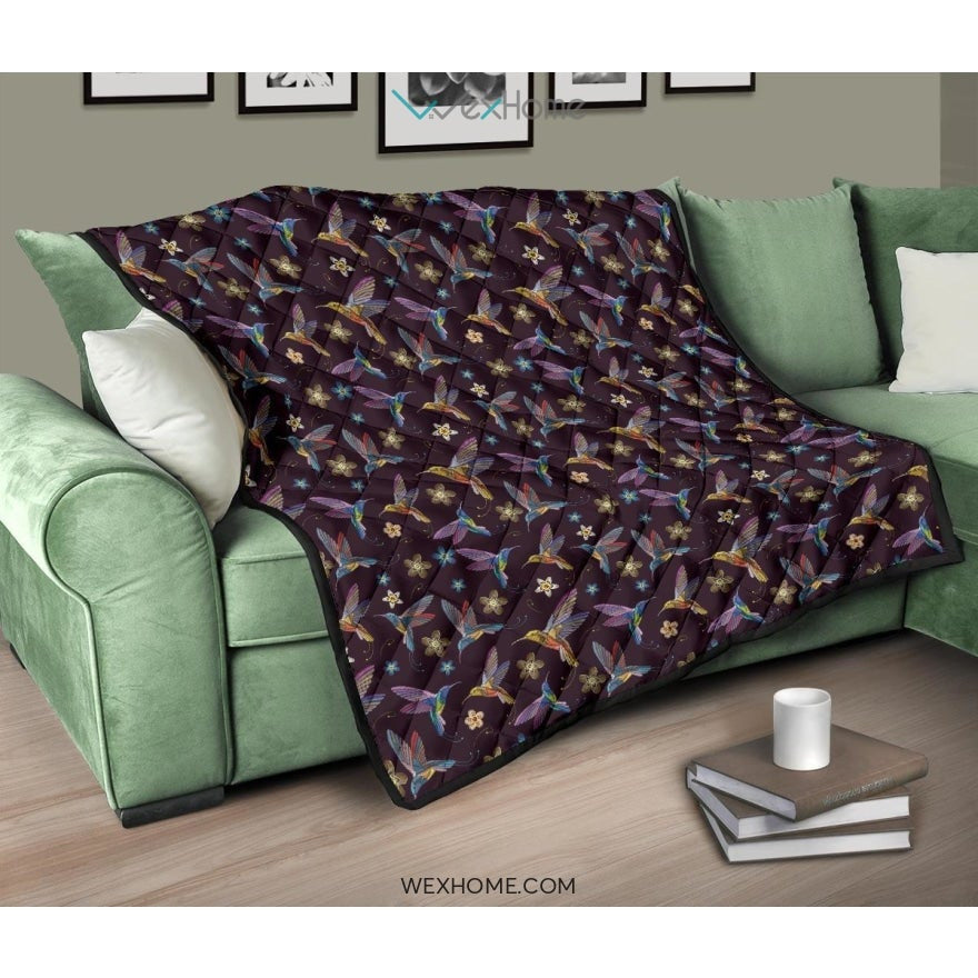 Hummingbird Pattern Print Design 04 Premium Quilt