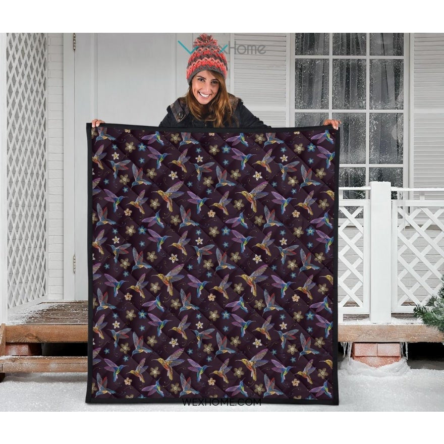 Hummingbird Pattern Print Design 04 Premium Quilt